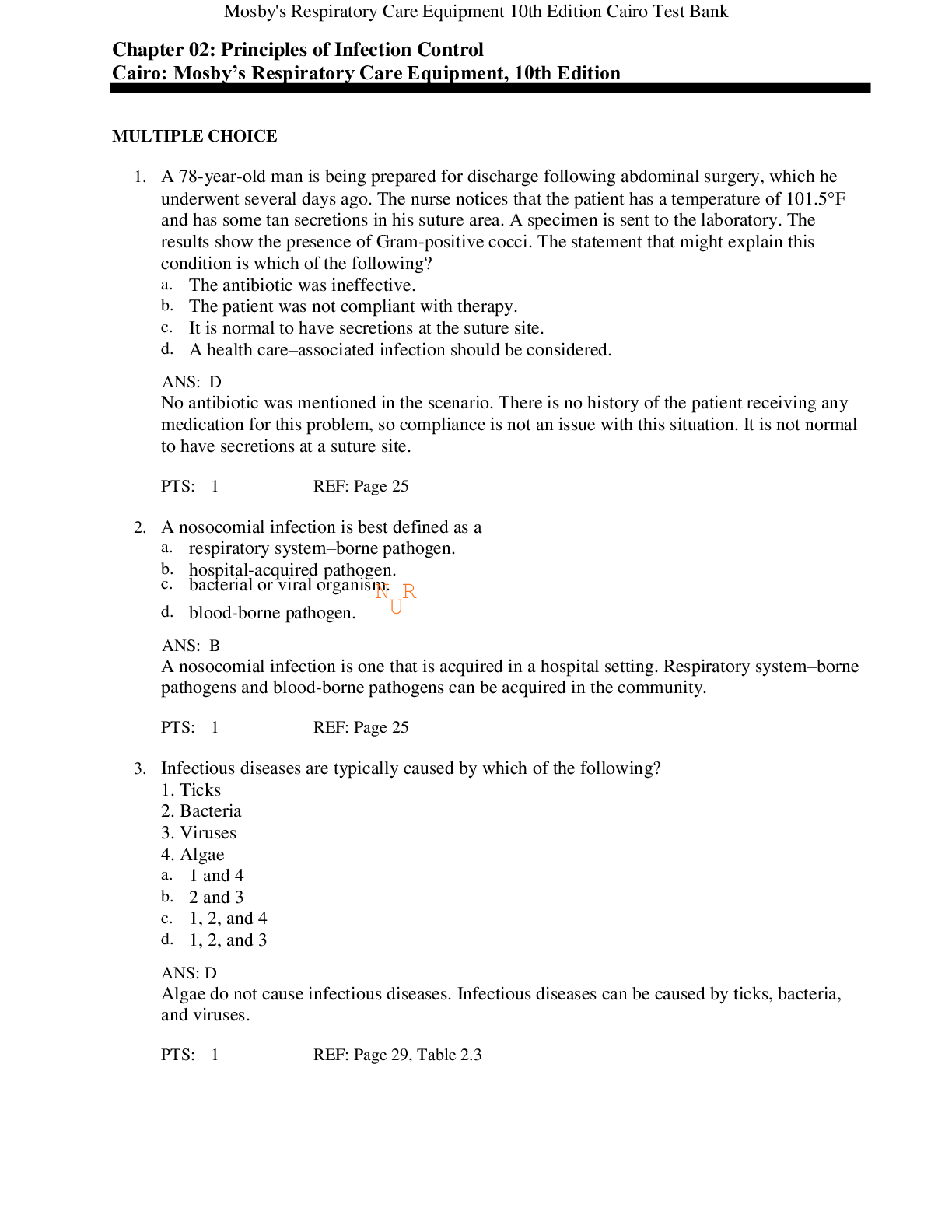 TEST BANK FOR MOSBY’S RESPIRATORY CARE EQUIPMENT 10TH EDITION BY CAIRO